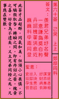 关帝灵签 第60签:上上 郊祁同科
